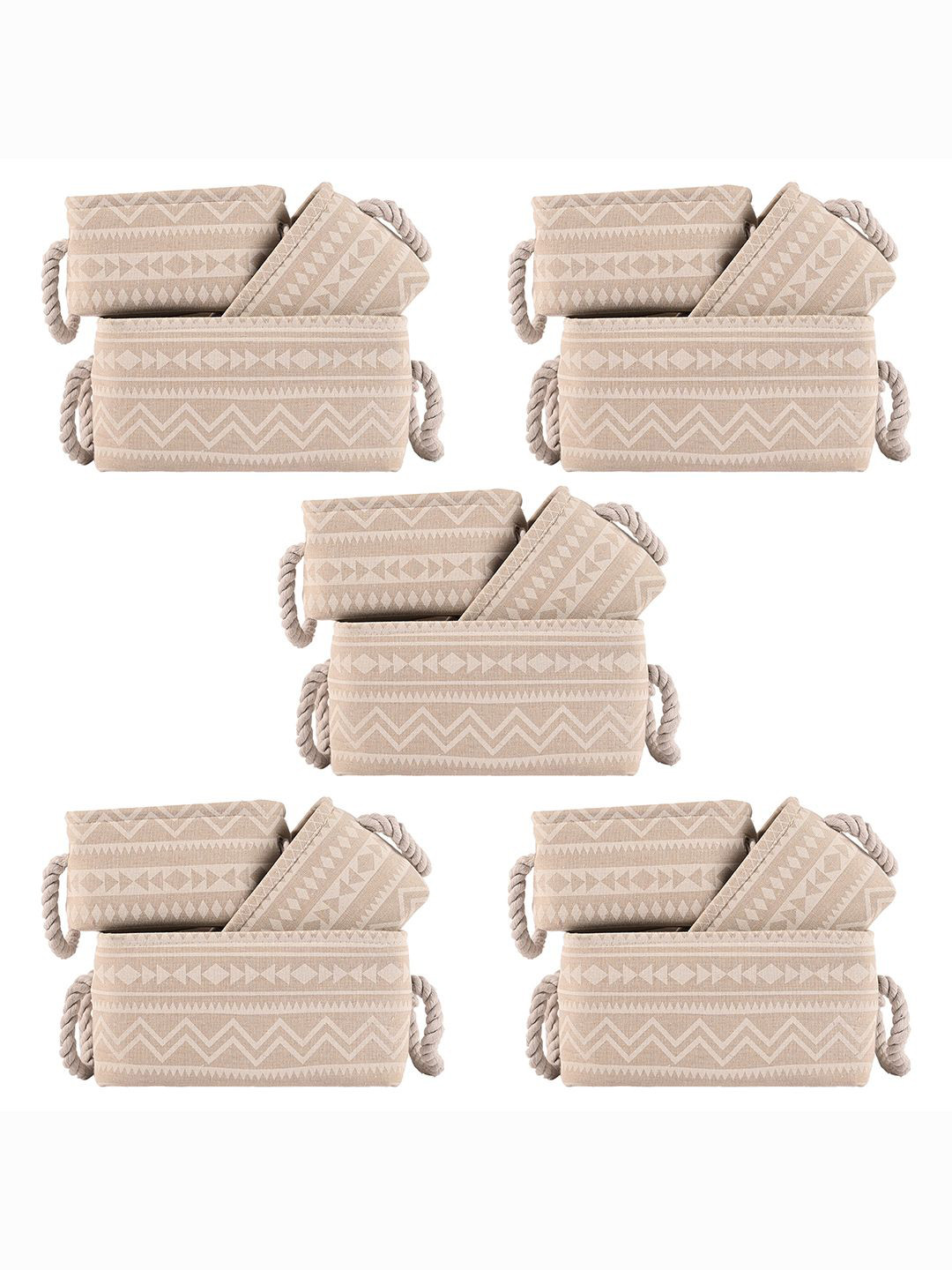 

Kuber Industries Beige & White 15 Pieces Printed Tote Basket Organisers