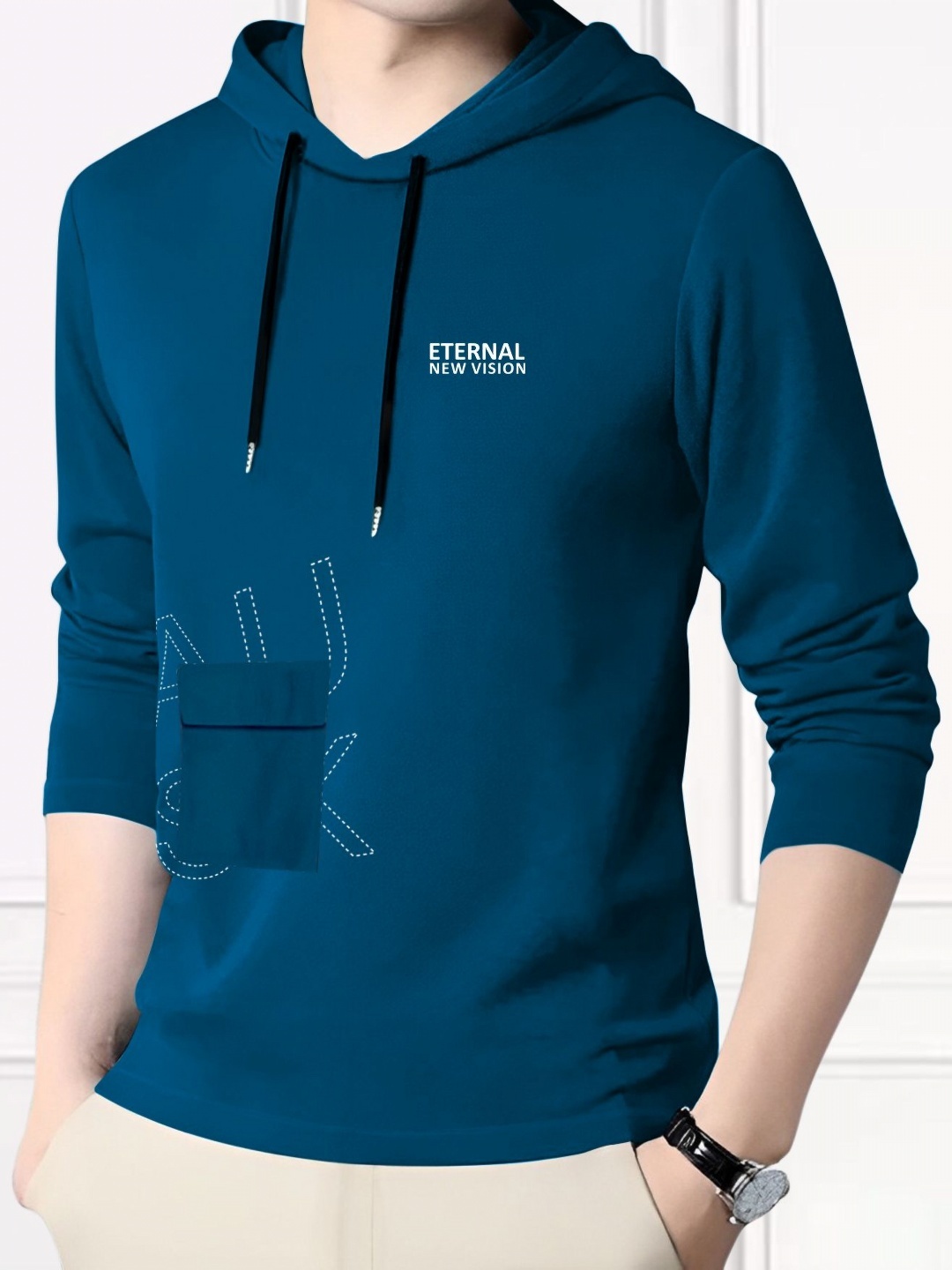 

AUSK Men Typography Printed Hood Cotton T-shirt, Teal