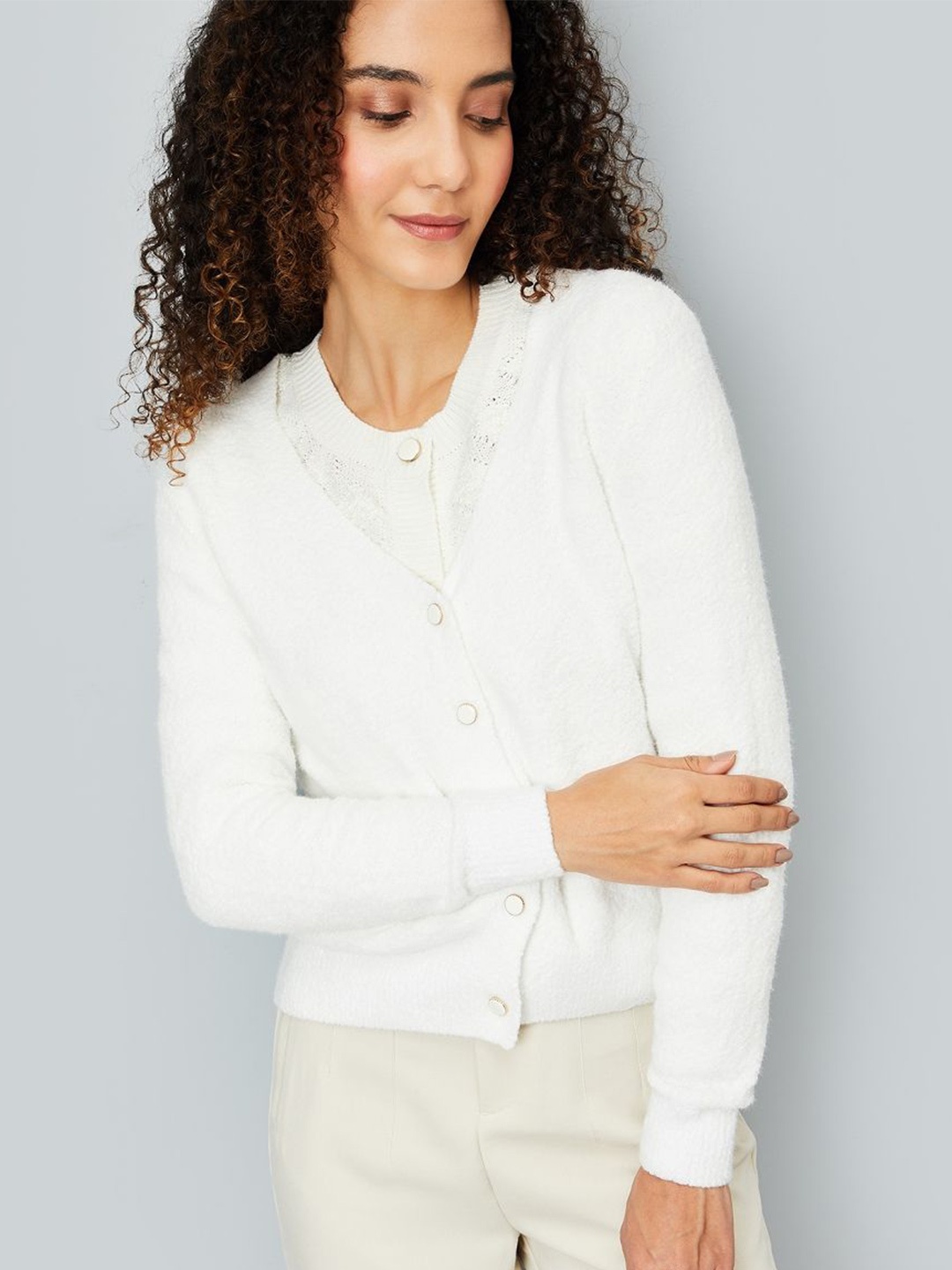 

max Women Long Sleeves Cardigan, White