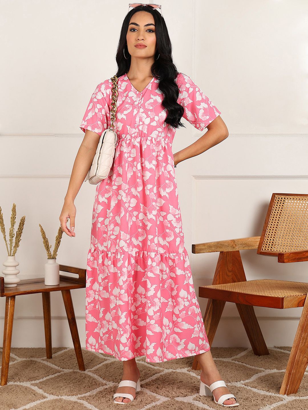 

DressBerry Women Floral Printed Fit & Flare Maxi Dress, Pink