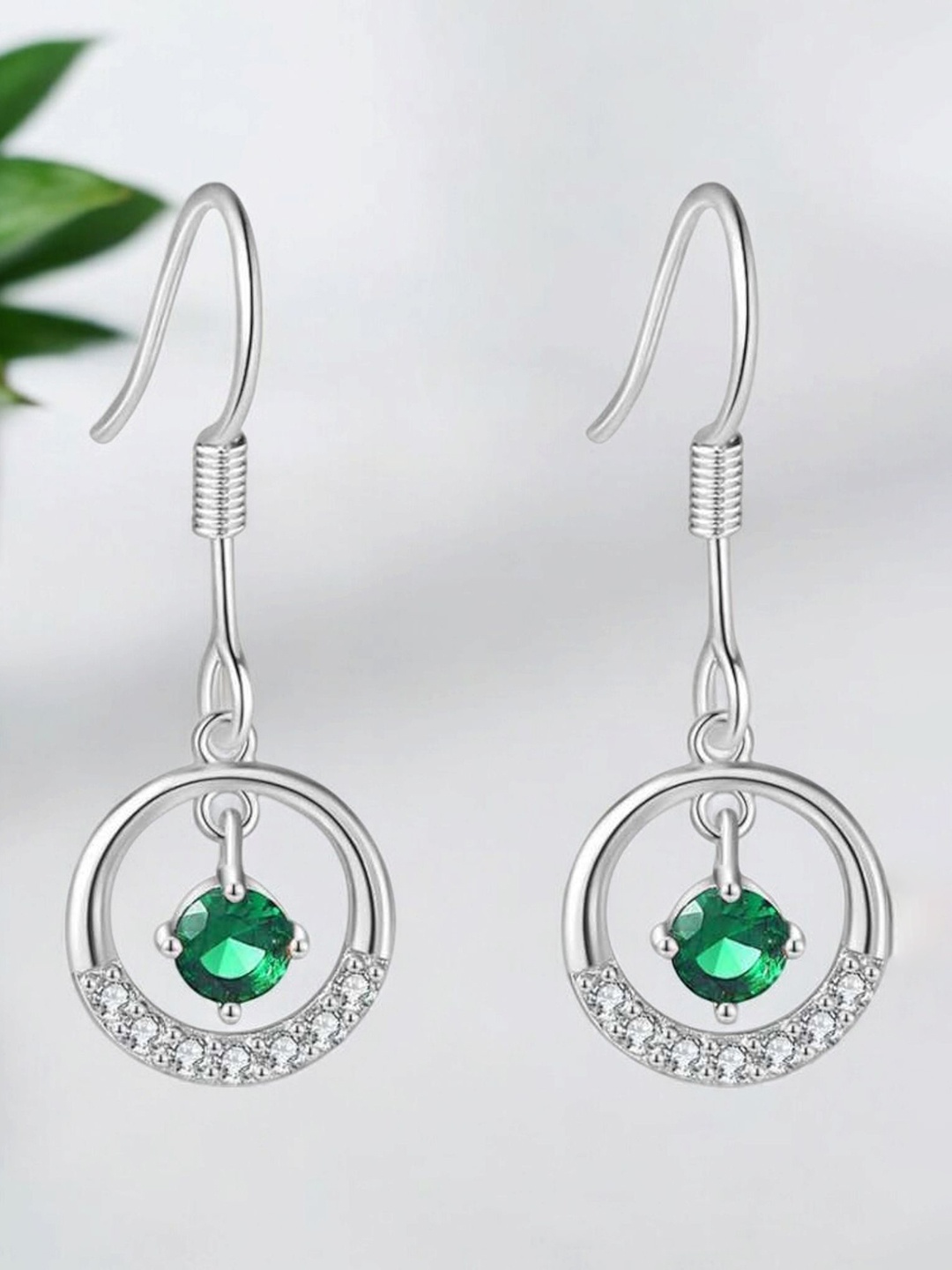 

Nilu's Collection Silver-Plated Contemporary Cubic Zirconia Drop Earrings