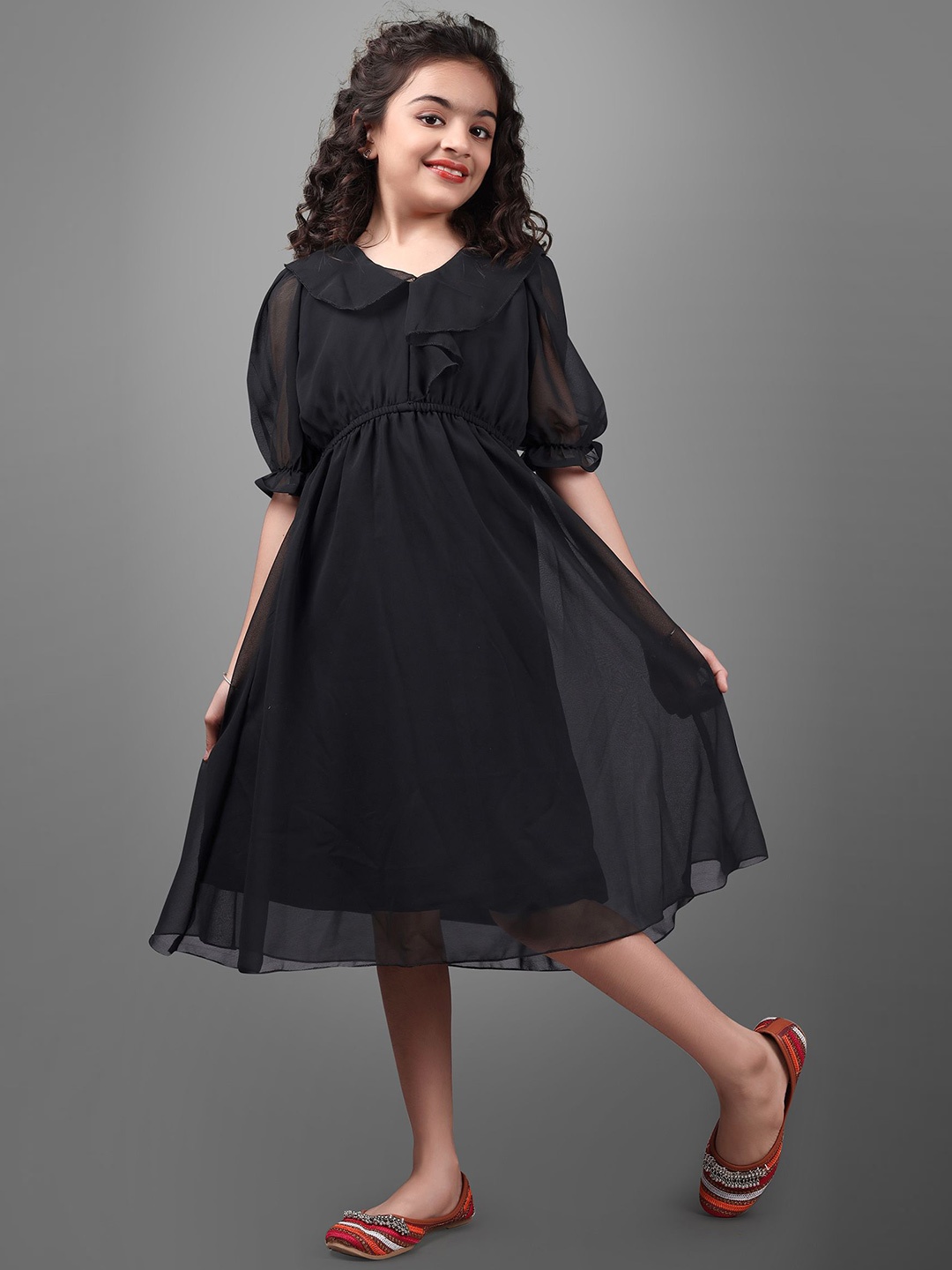 

BAESD Girls V-Neck Puff Sleeves Dress, Black