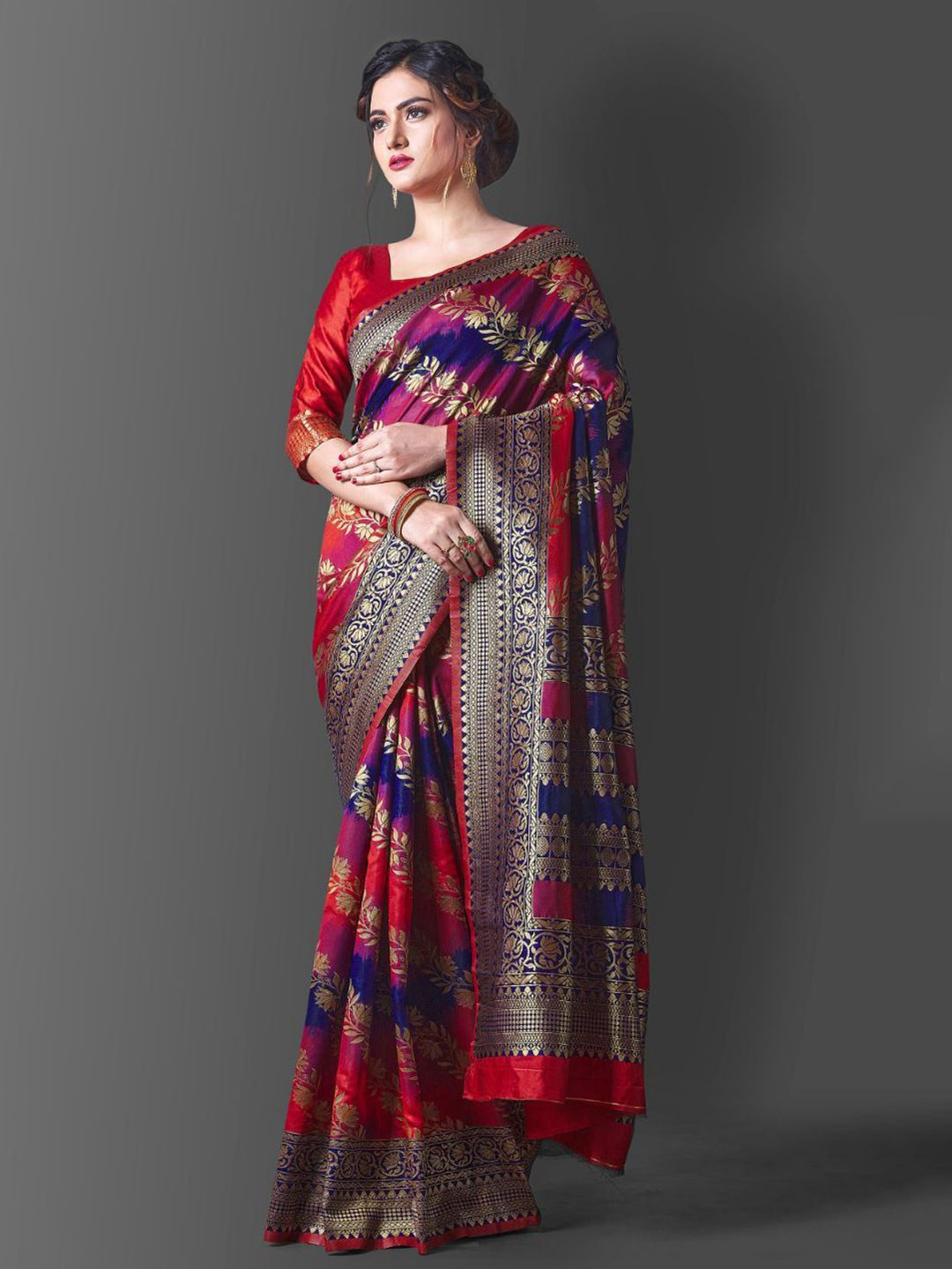 

Wuxi Woven Design Zari Pure Silk Banarasi Saree, Red