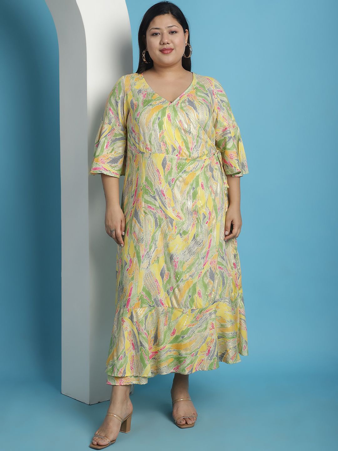 

theRebelinme Printed Wrap Plus Size Dress, Yellow