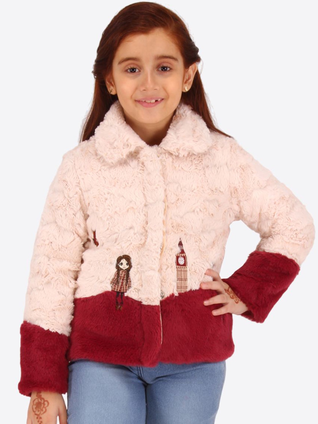 

CUTECUMBER Girls Spread Collar Colourblocked Faux Fur Casual Parka Jacket, Pink