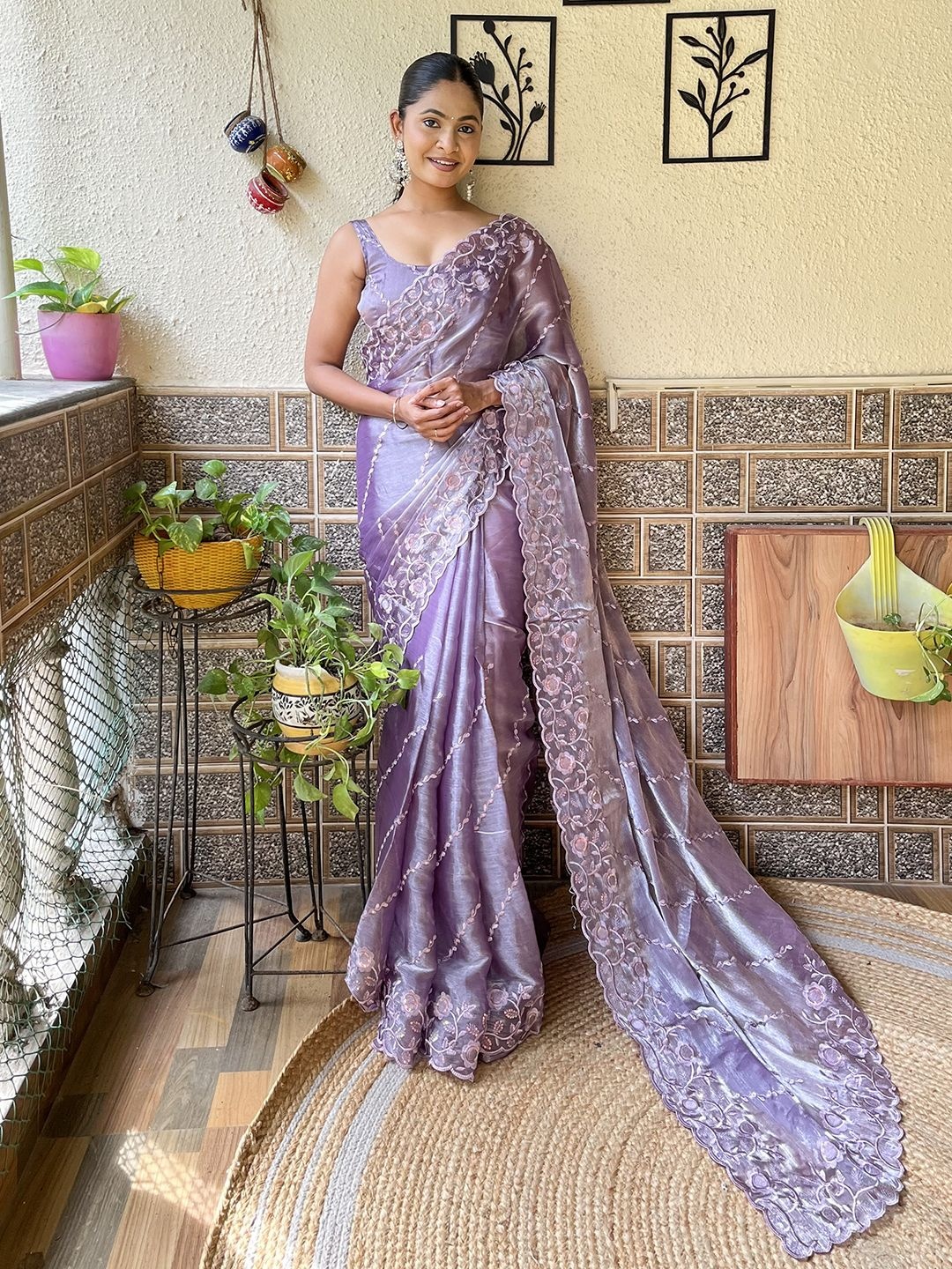 

Mitera Floral Sequinned Saree, Lavender