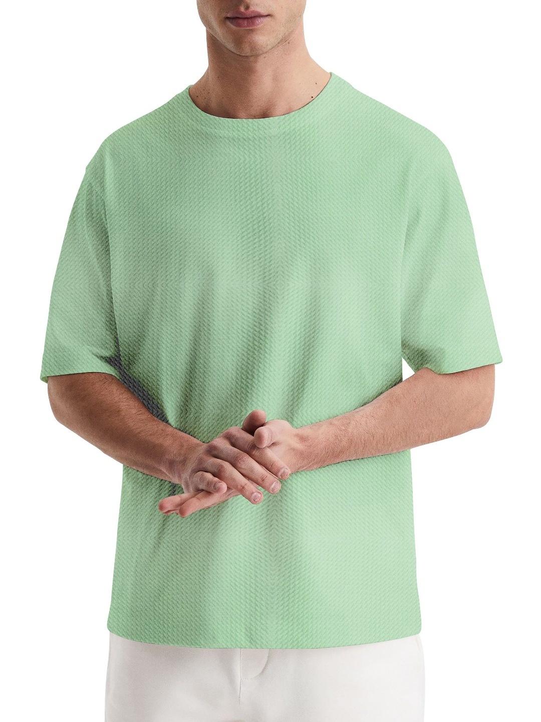 

London Hills Men Self Design Round Neck Oversized T-shirt, Green