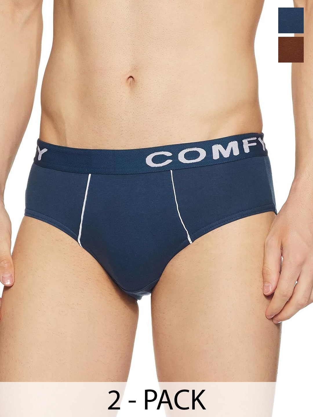 

AMUL COMFY Men Pack Of 2 Combed Cotton Mid-Rise Basic Briefs Comfy-Brief-OE-2-95, Blue