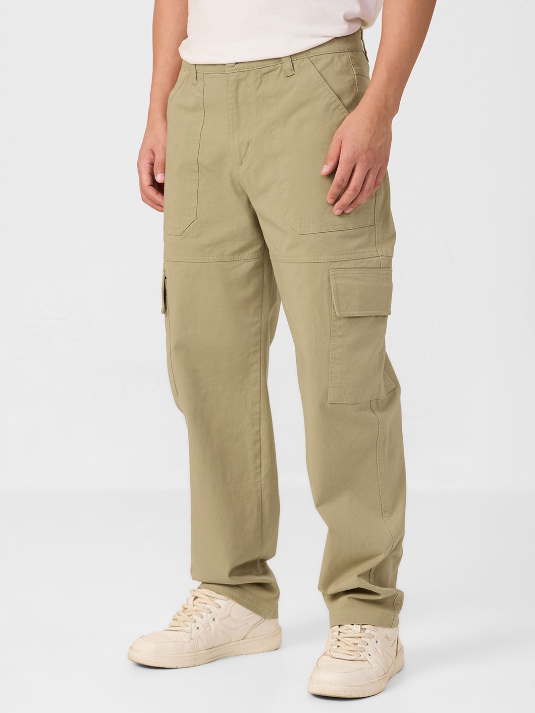 

The Souled Store Men Straight Fit Easy Wash Cargos Trousers, Khaki