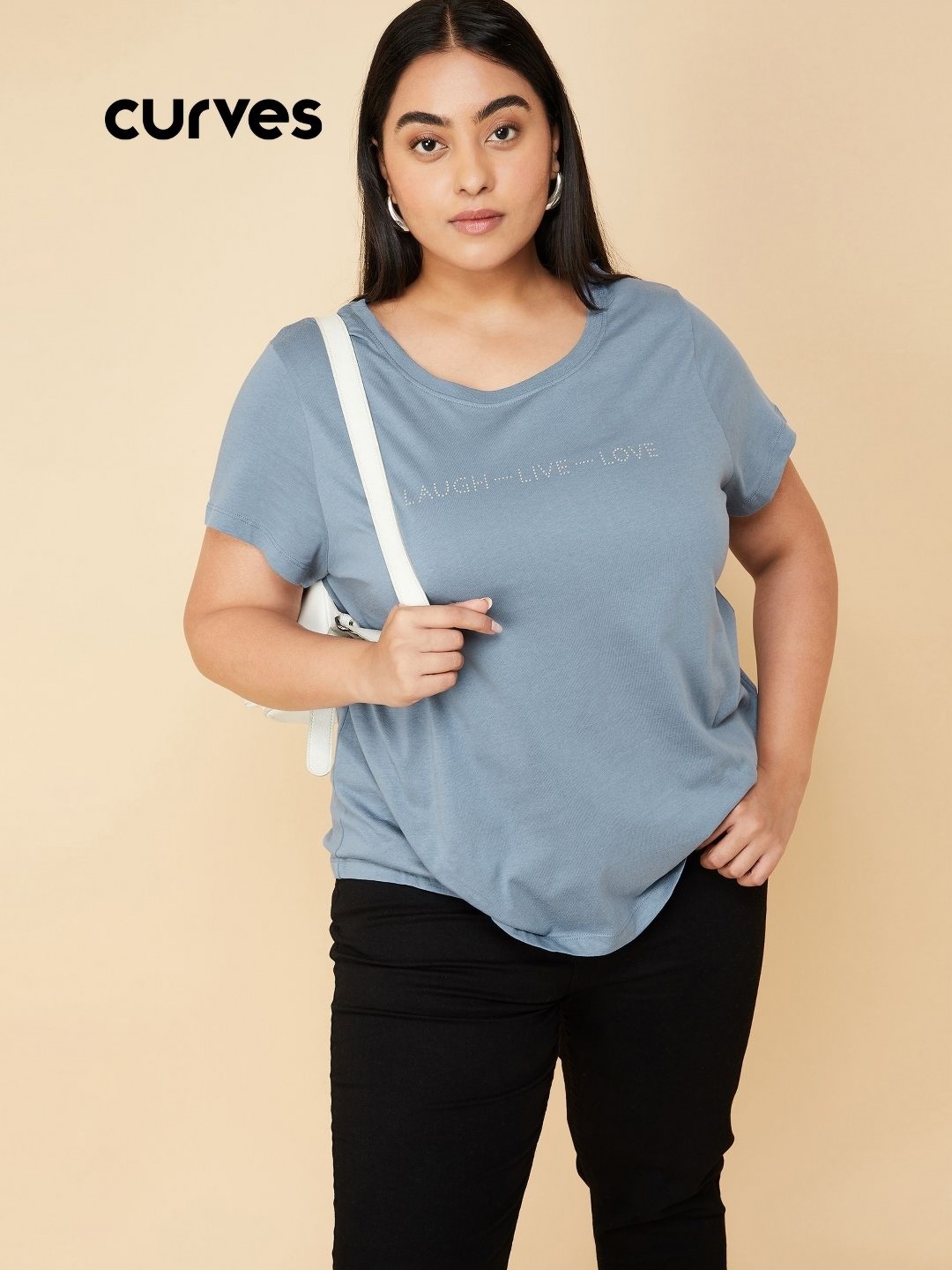

max Women Typography Printed Round Neck Cotton T-shirt, Blue