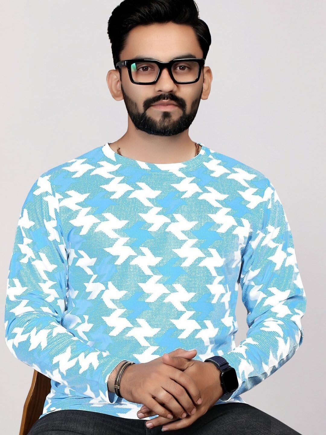 

STI Men Abstract Printed Round Neck T-shirt, Turquoise blue