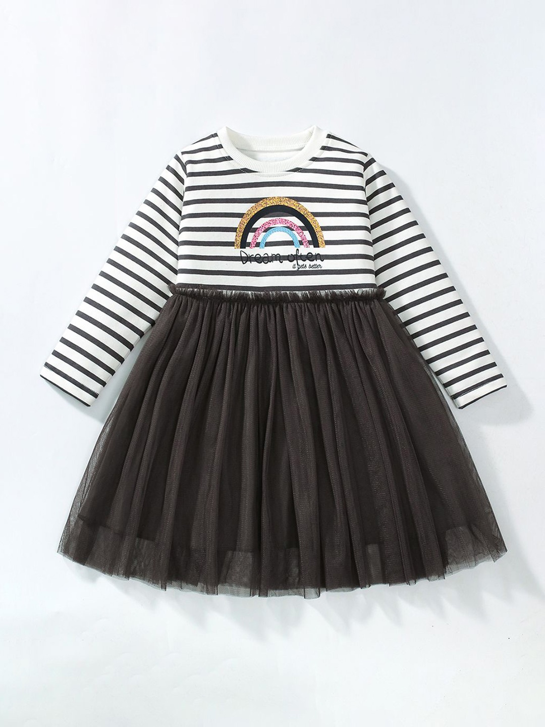 

JC SPARKLE Girls Striped Fit & Flare Cotton Dress, Black