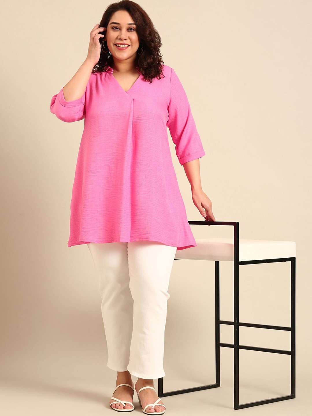 

The Pink Moon Women Plus Size Shirt Collar Tunic