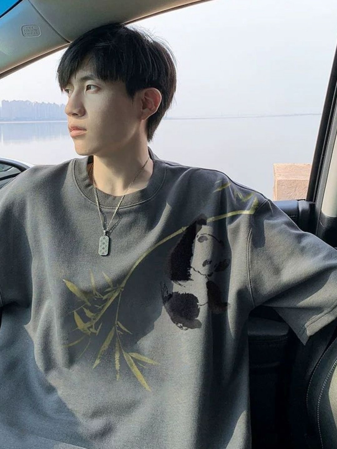 

HERE&NOW Men Graphic Printed Round Neck Cotton Oversized T-shirt, Grey
