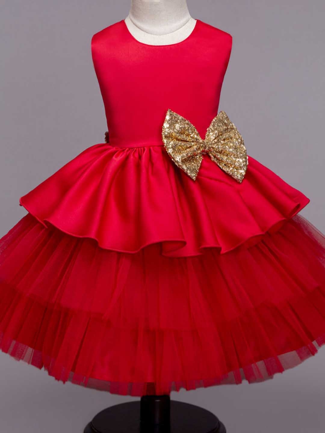 

The Magic Wand Girls Embellished Satin Fit & Flare Dress, Red