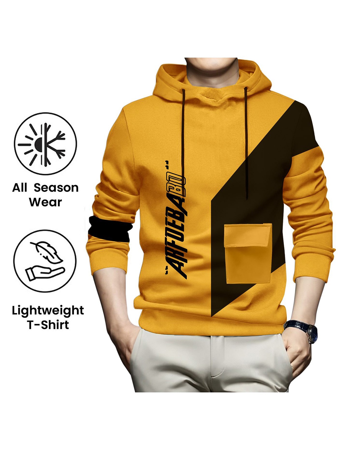 

AUSK Men Colourblocked Hooded T-shirt, Mustard