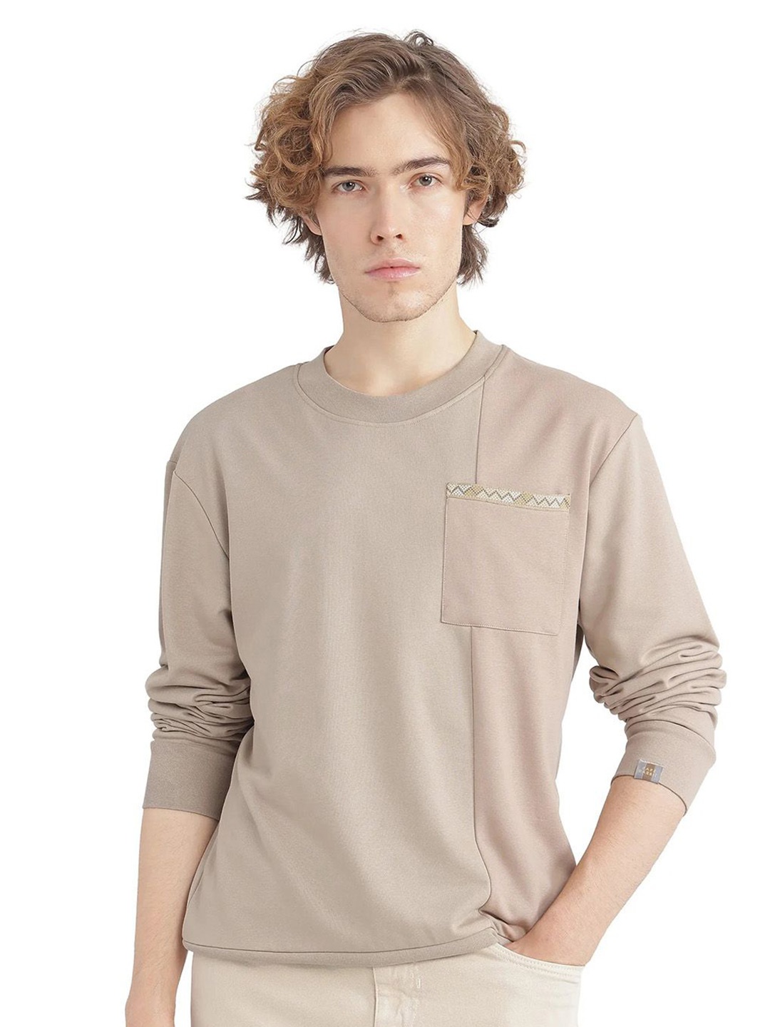 

RARE RABBIT Men Round Neck Sweatshirt, Beige