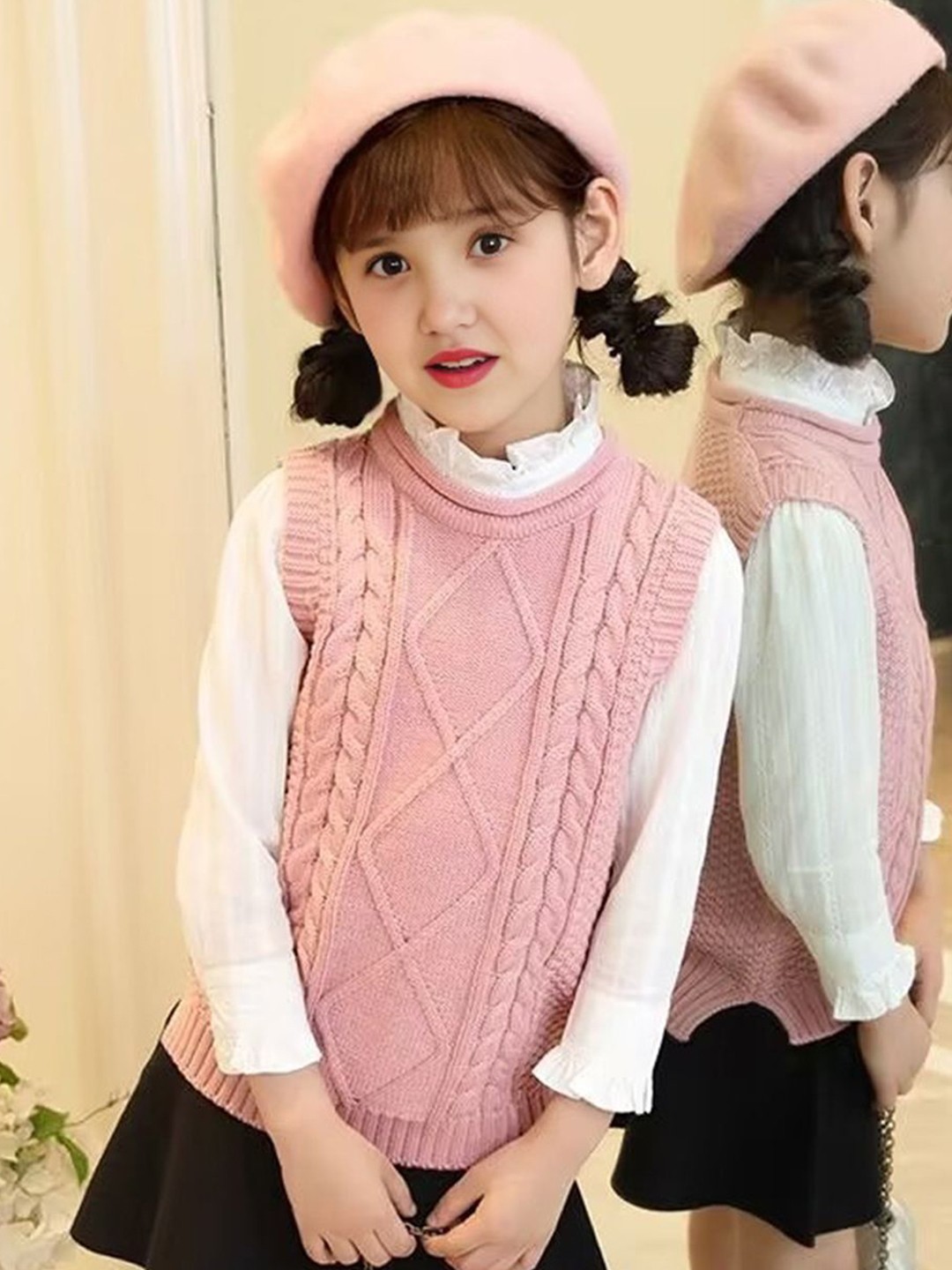 

INCLUD Girls Cable Knit Sweater Vest, Pink