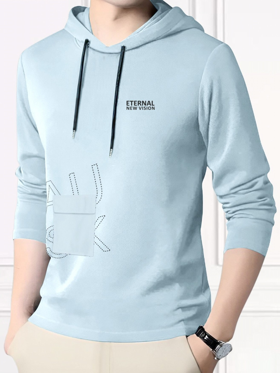

AUSK Men Typography Printed Hood Cotton T-shirt, Blue