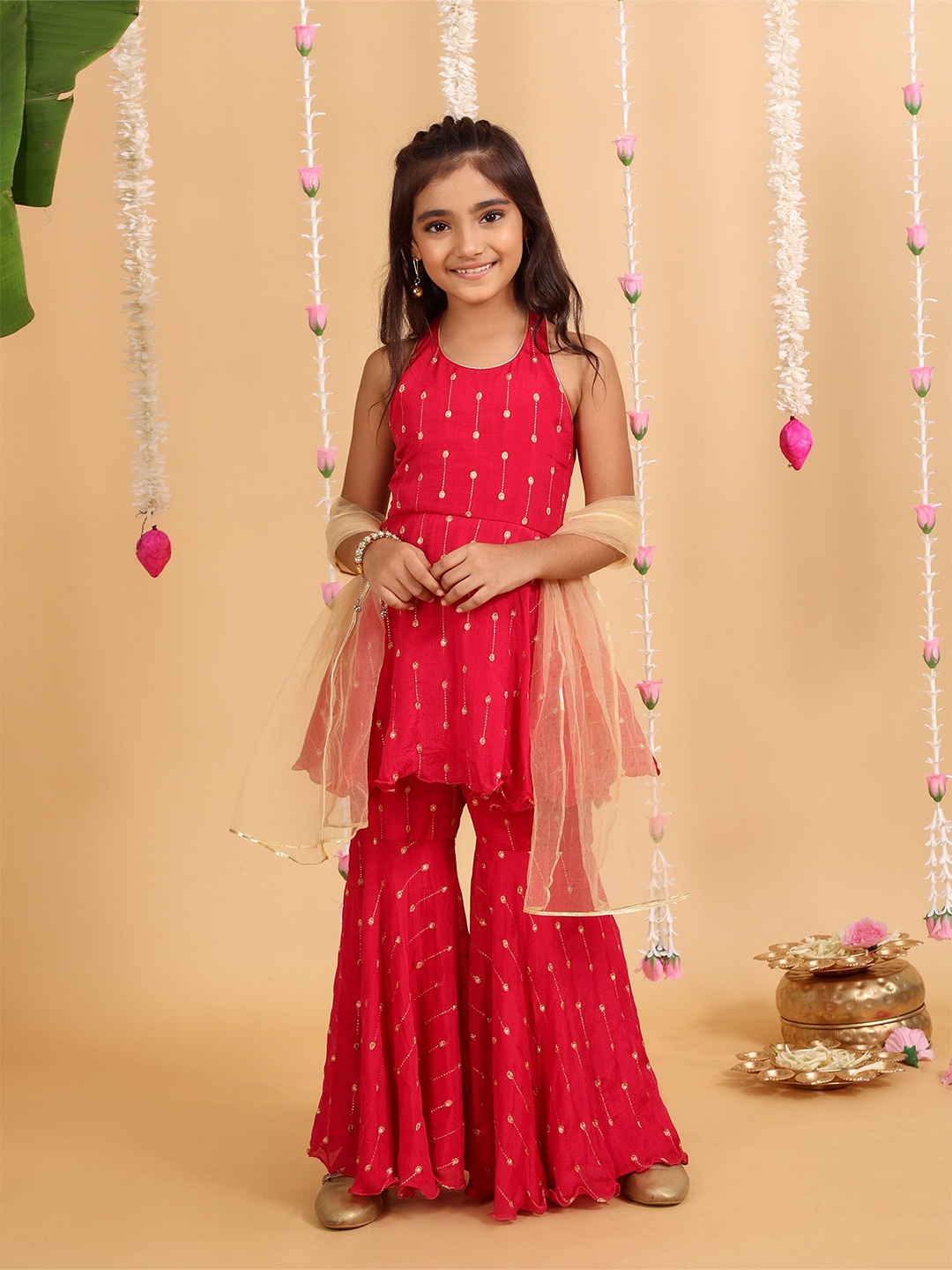 

MASTARANG Girls Fuschia Halter Neck Suit Sets, Fuchsia