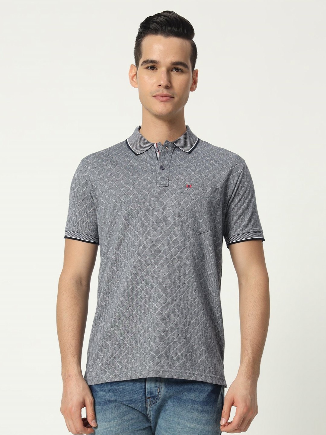

TAB91 Men Self Design Polo Collar Cotton T-shirt, Grey