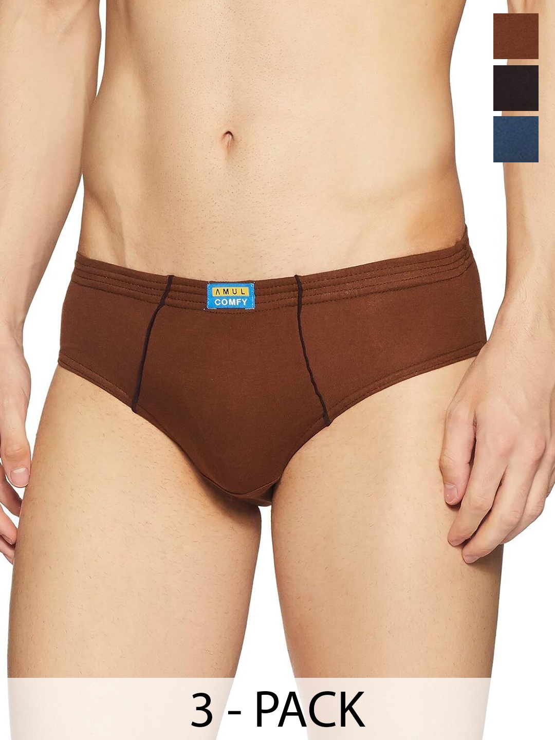 

AMUL COMFY Men Pack Of 3 Mid Rise Hipster Briefs Comfy-Brief-IE-3-80, Blue