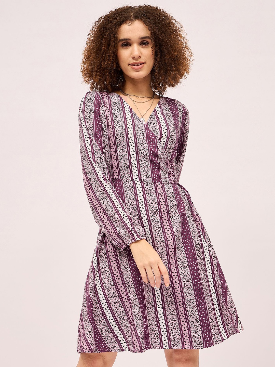 

Mayra Women Floral Print V-Neck Cotton Wrap Dress, Purple