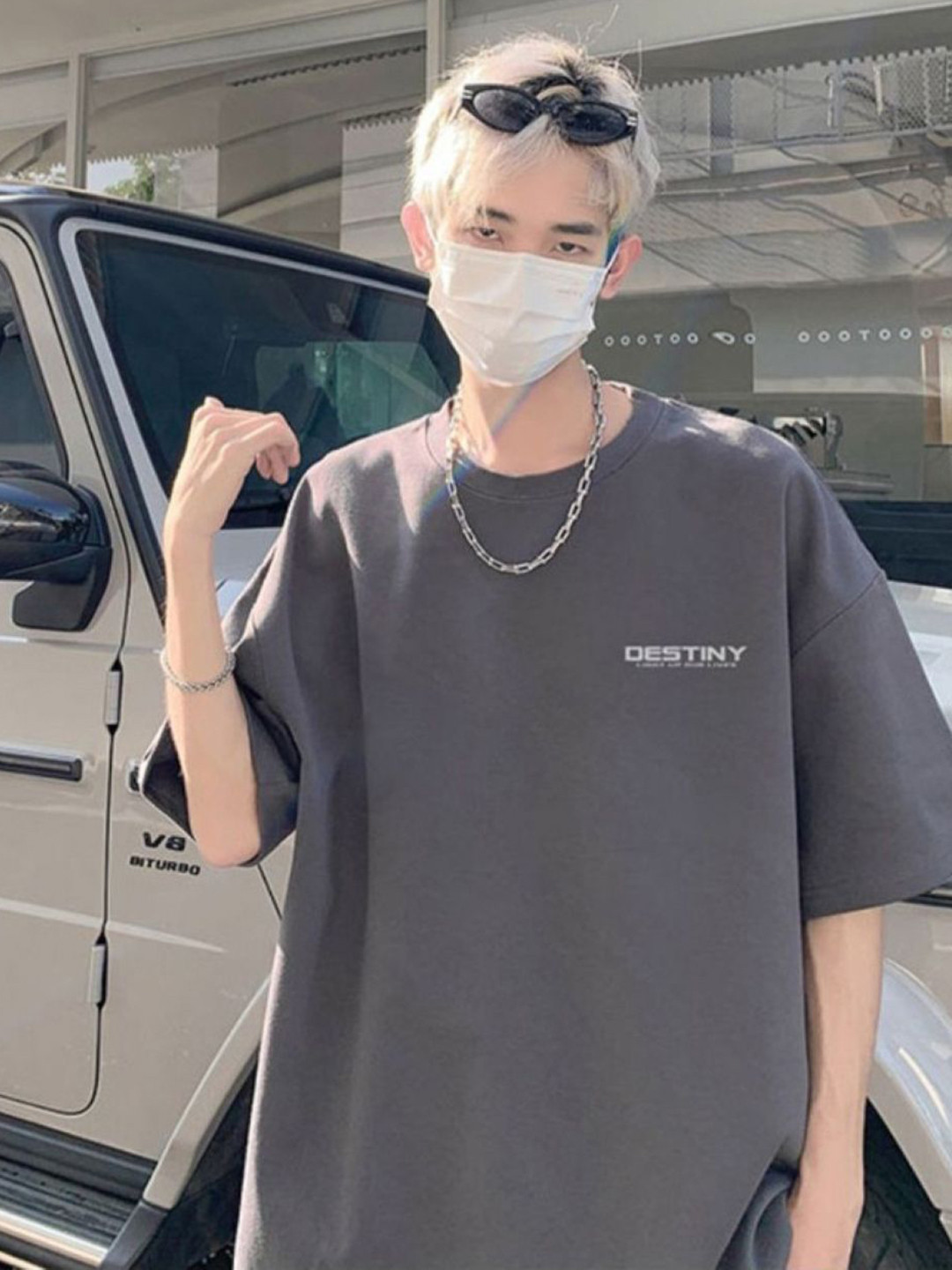 

HERE&NOW Men Graphic Printed Round Neck Cotton Oversized T-shirt, Grey