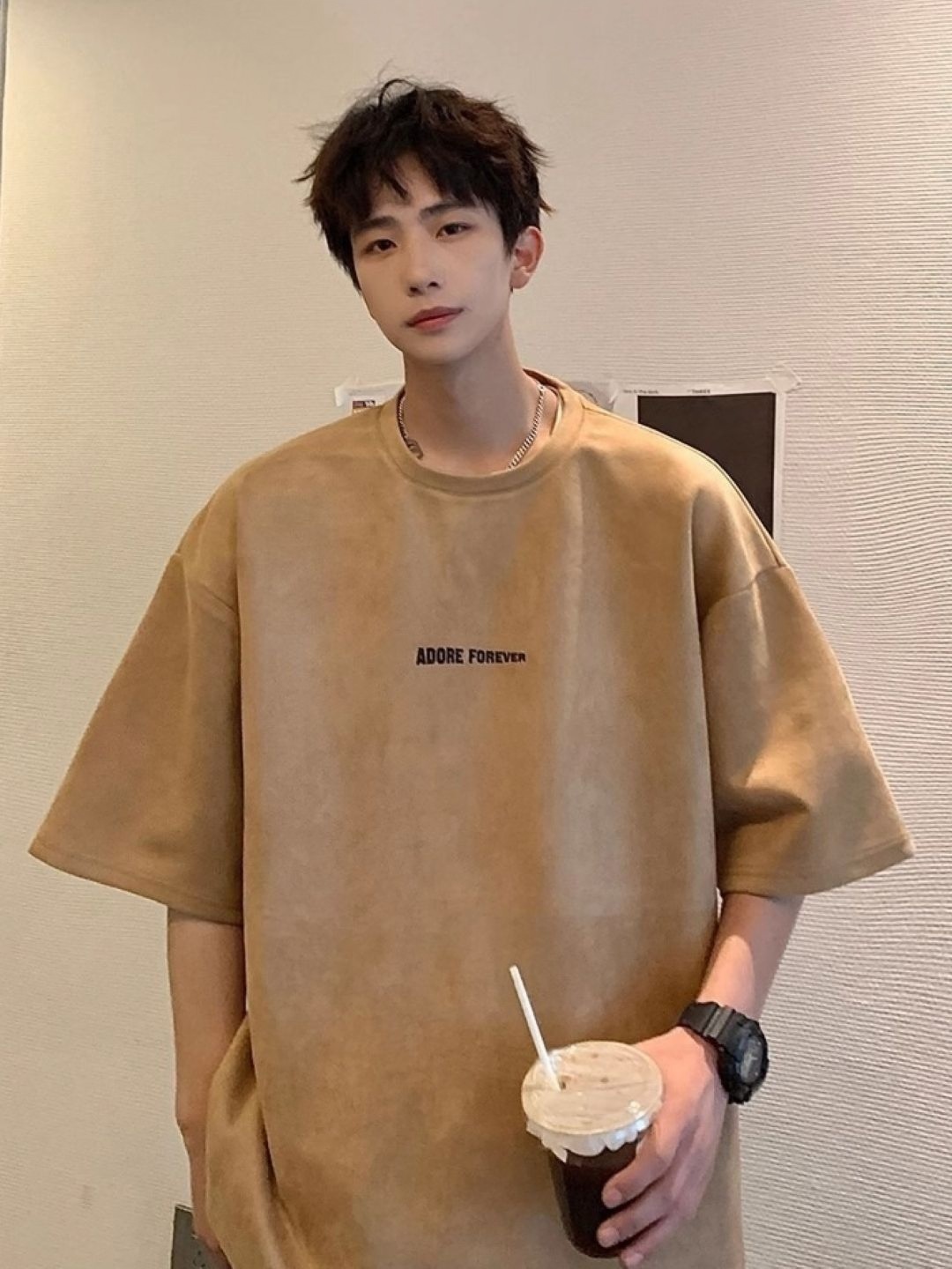 

HERE&NOW Men Solid Round Neck Oversized T-shirt, Khaki