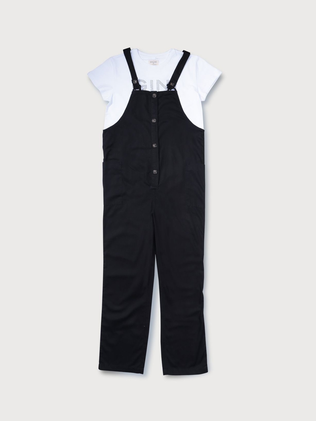 

Gini and Jony Girls Cotton Dungaree With T-Shirt, Black