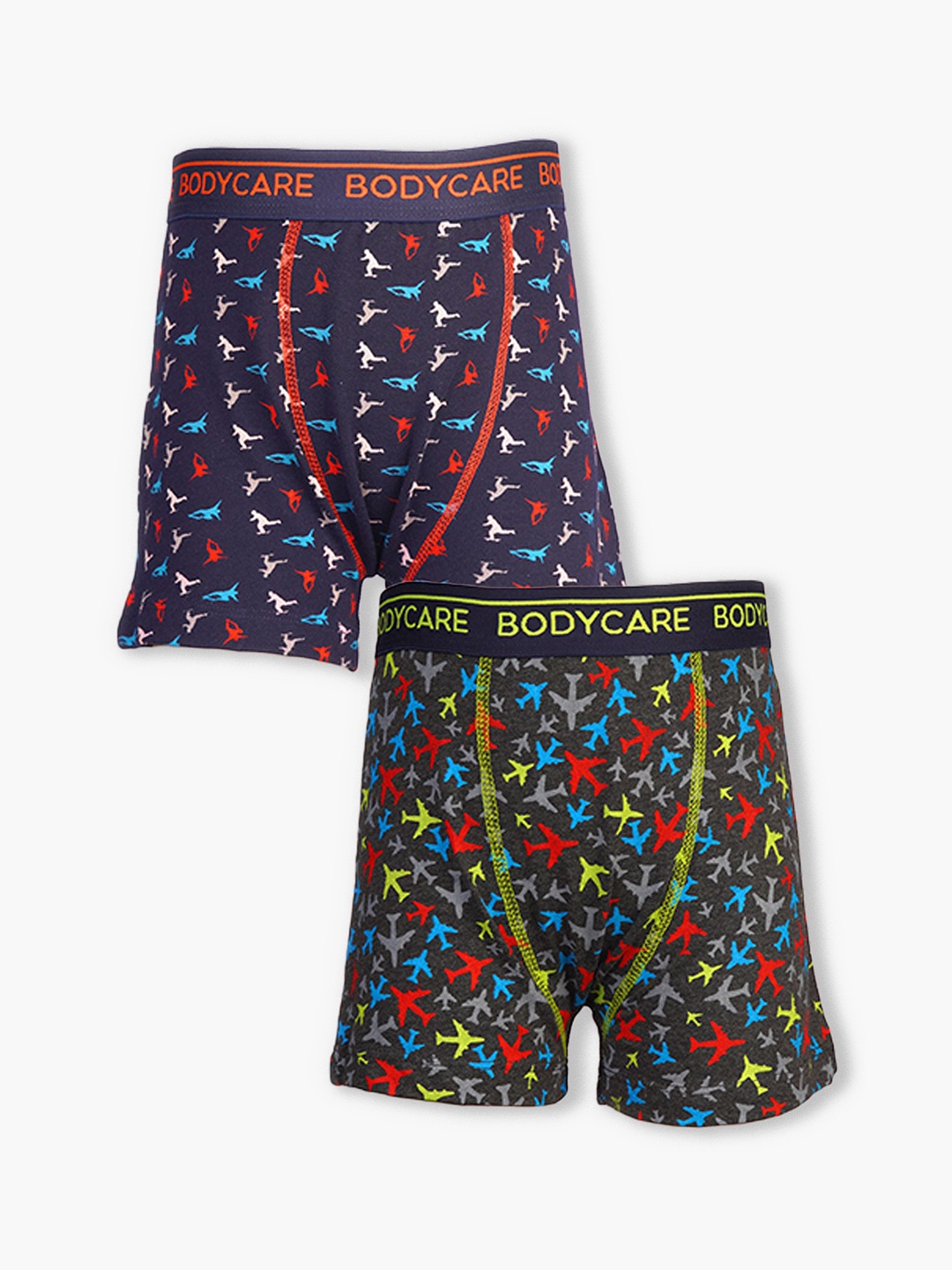 

Bodycare Boys Pack Of 2 Printed Cotton Trunks KGA2083C-PK006, Grey melange