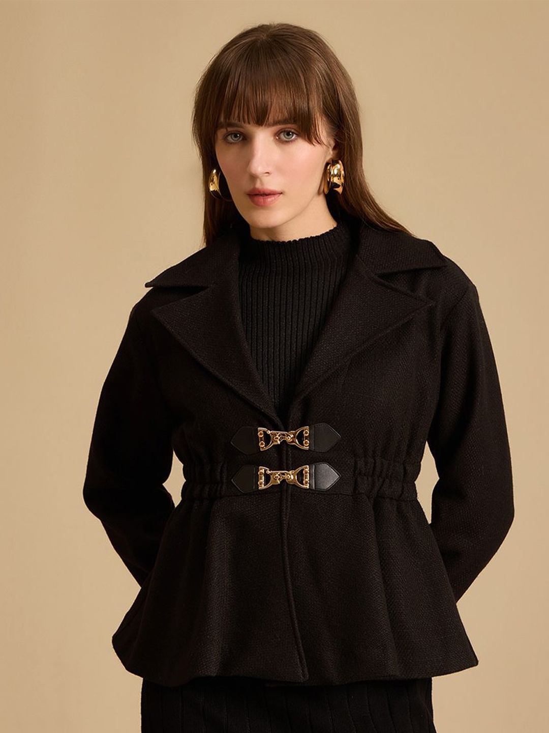 

Kazo Women Lapel Collar Solid Formal Tailored Jacket, Black