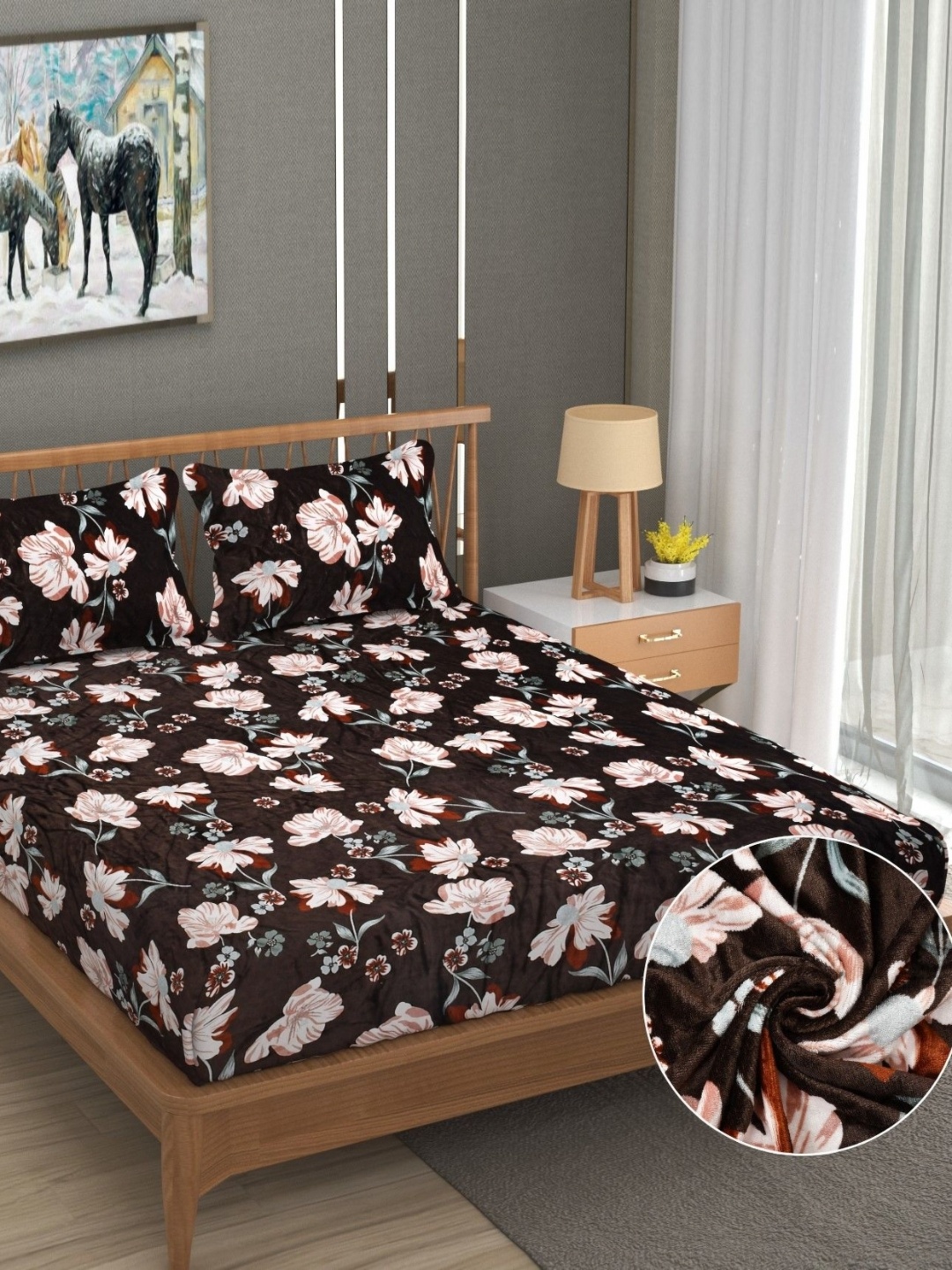 

Innovative Edge Brown & White Floral 300 TC Wool King Bedsheet Set 1.82 m x 1.98 m