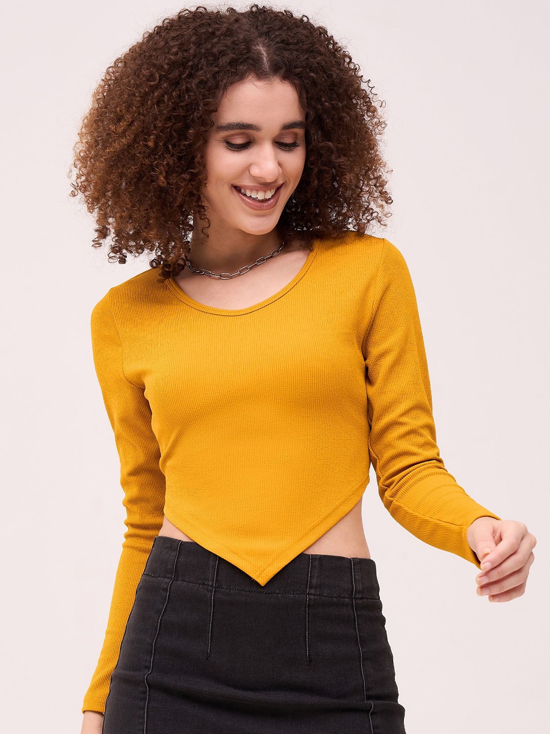 

Mayra Women Ribbed Crop Top, Mustard