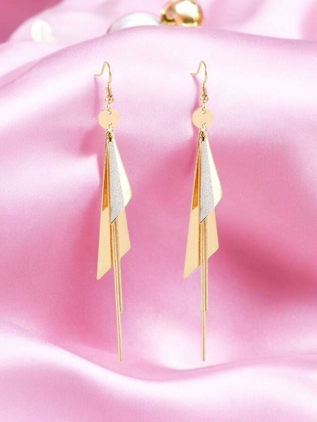

Nilu's Collection Gold-Plated Geometric Triangle Long Tassel Drop Earrings