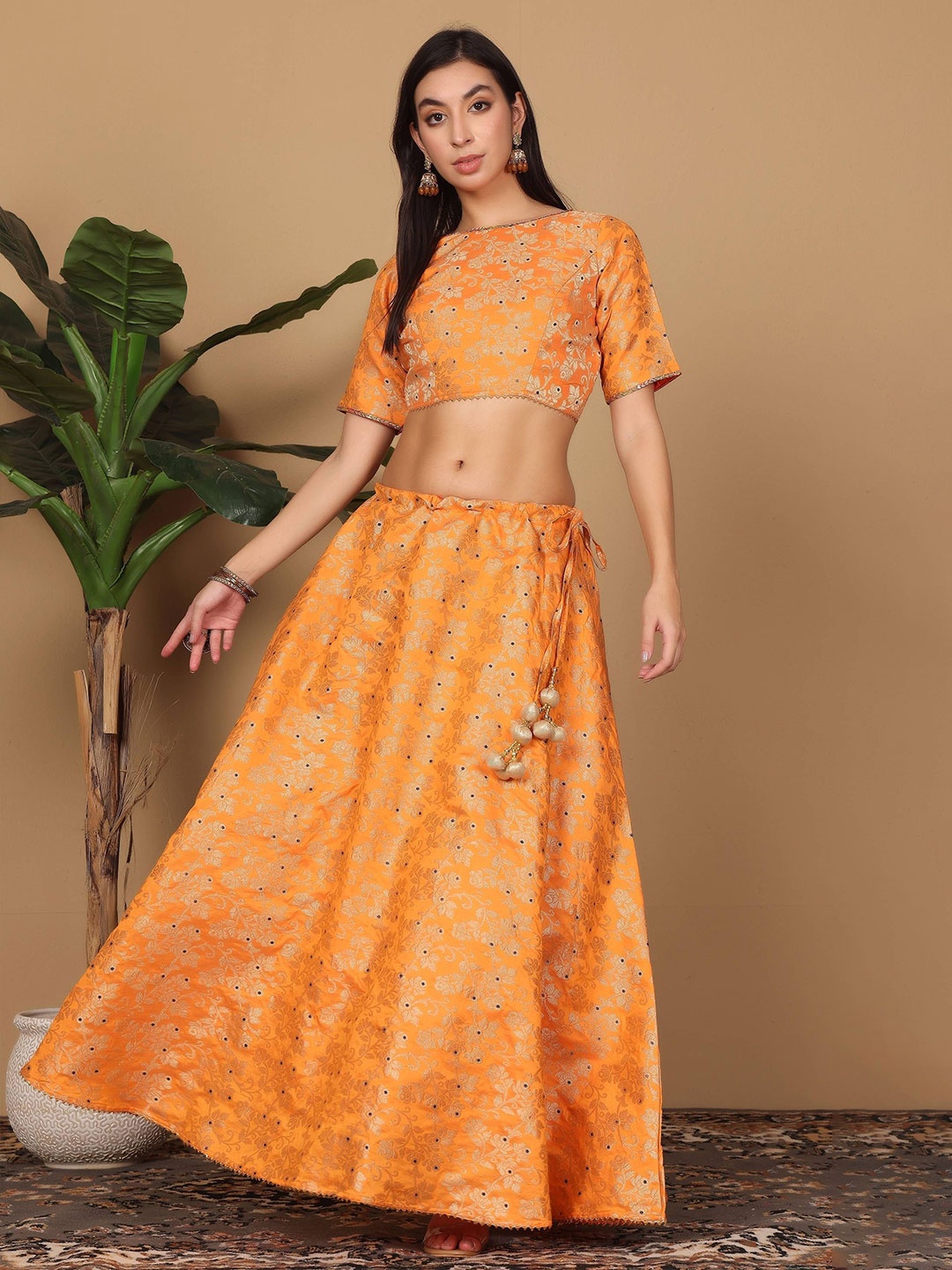 

KAANCHIE NANGGIA Woven Design Lehenga With Blouse & Dupatta, Mustard