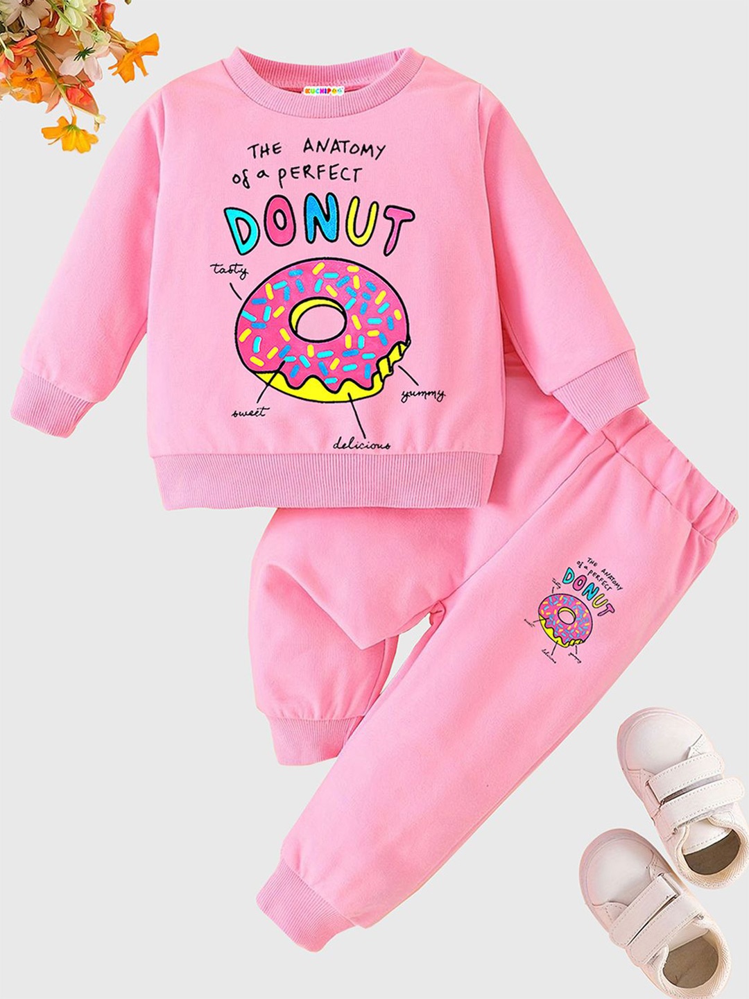 

KUCHIPOO Girls Printed Long Sleeves Sweatshirt and Joggers, Pink