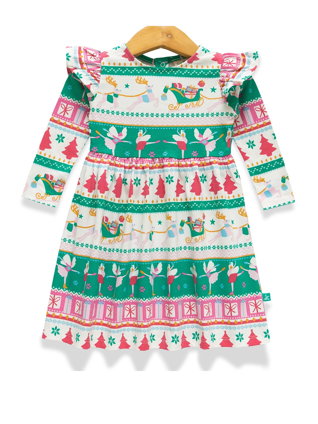 

JusCubs Girls Printed Cotton A-Line Dress, Green