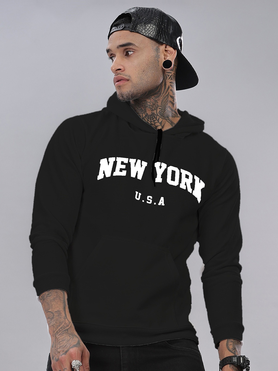 

STI Men Printed Hooded Sweatshirt, Black