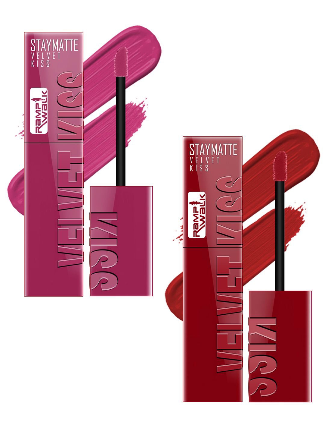 

Ramp Walk Velvet Kiss Set Of 2 Liquid Lipstick - 3.5 ml Each - Dark Pink 08-Cherry Red 12