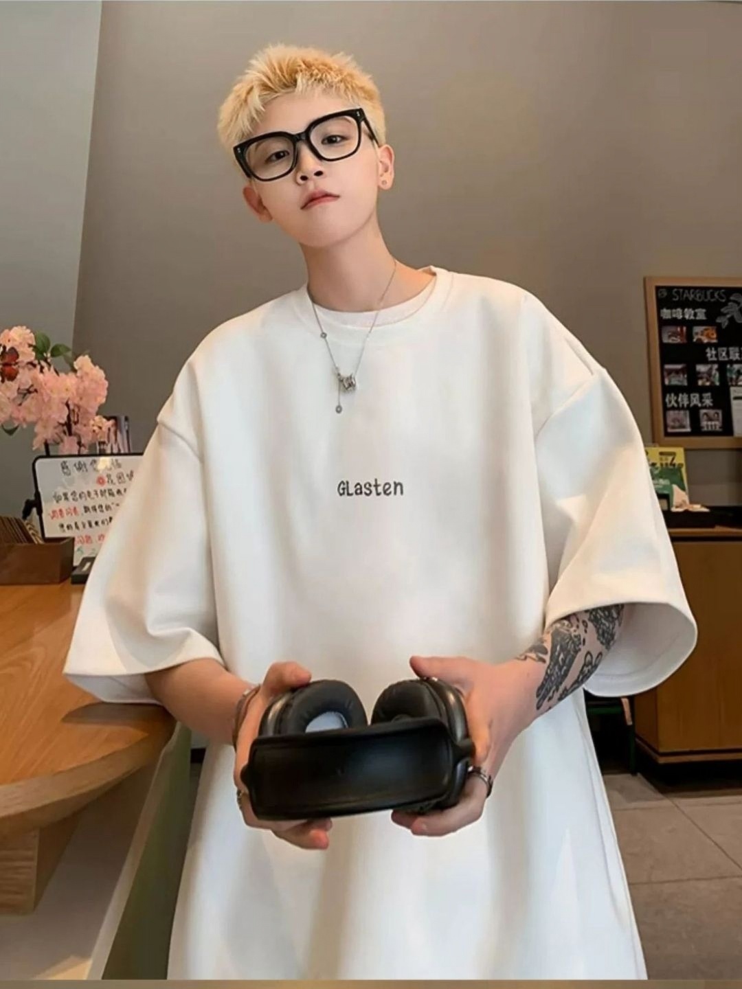 

HERE&NOW Men Typography Printed Round Neck Oversized T-shirt, White