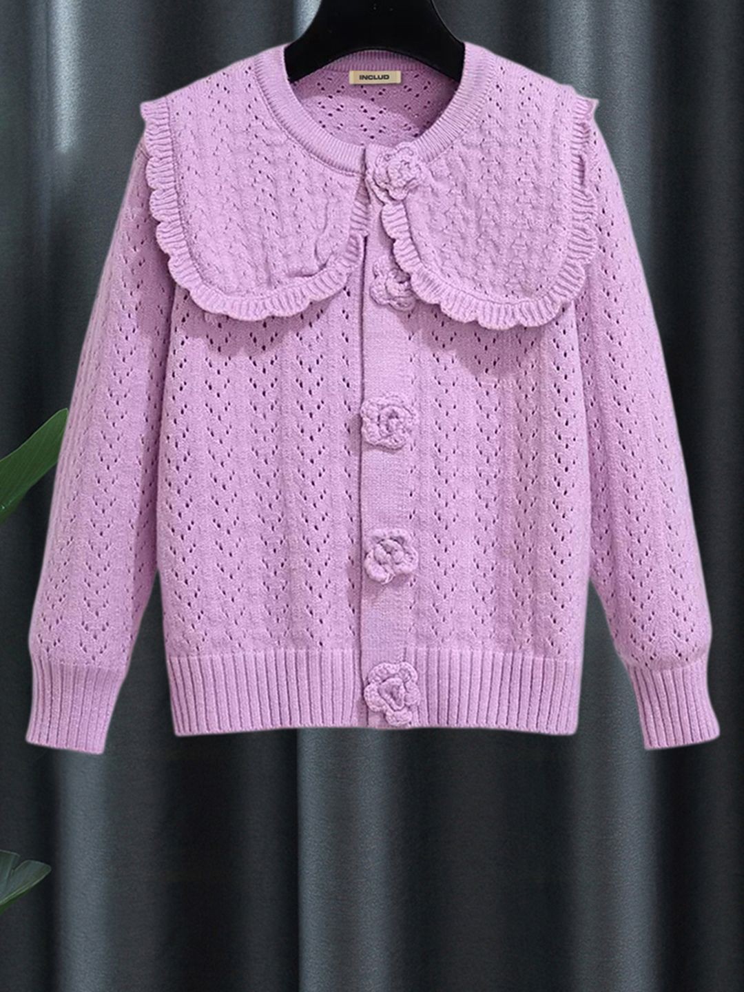 

INCLUD Girls Open Knit Cardigan, Purple