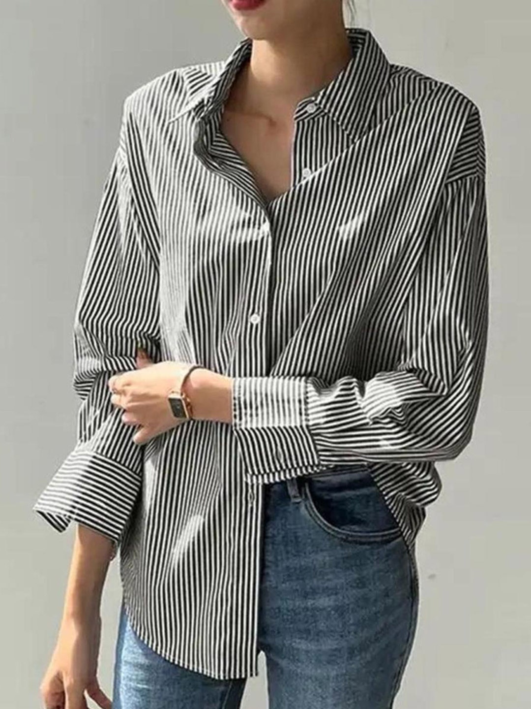 

Just Fab Striped Printed Long Sleeves Shirt, Black