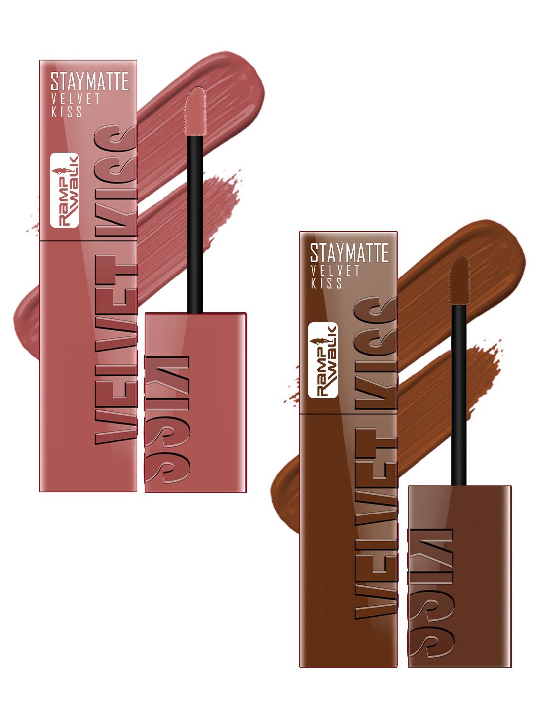 

Ramp Walk Set Of 2 Velvet Kiss Liquid Lipstick - 3.5 ml Each -Nude 5 - Chocolate Brown 11