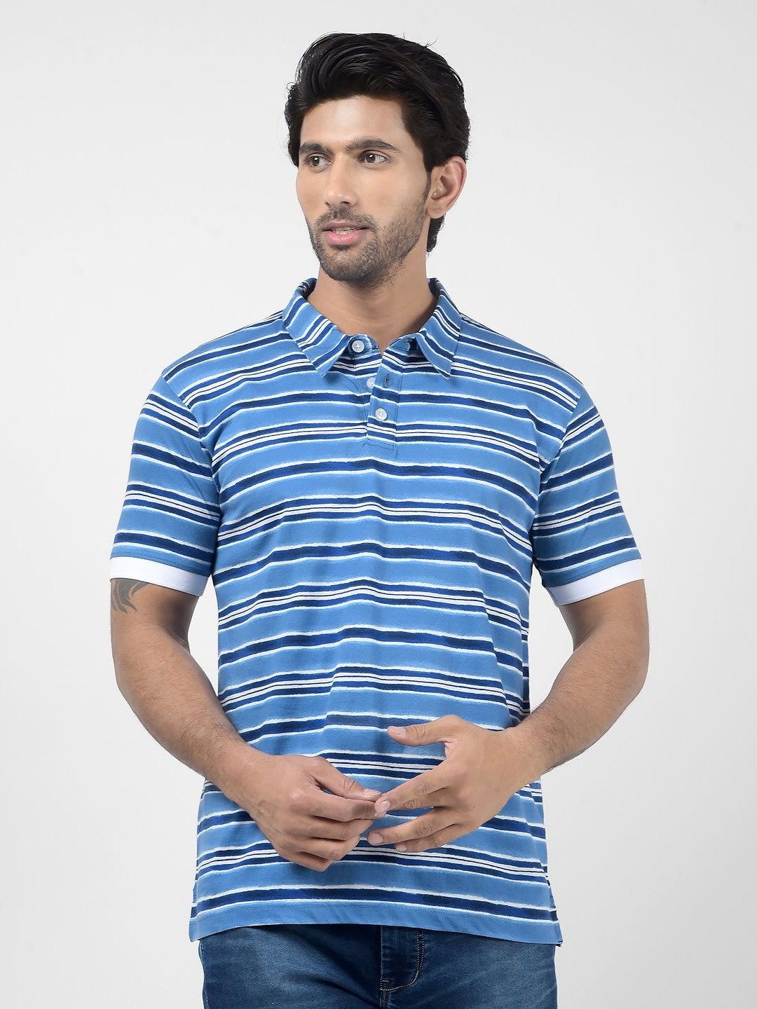 

Numero Uno Men Striped Polo Collar Cotton T-shirt, Blue