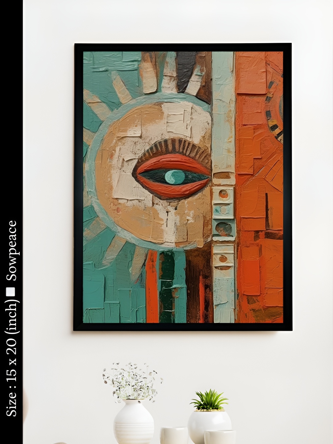 

SOWPEACE Turquoise Blue & Orange 1 Piece Canvas Abstract Wall Photographs