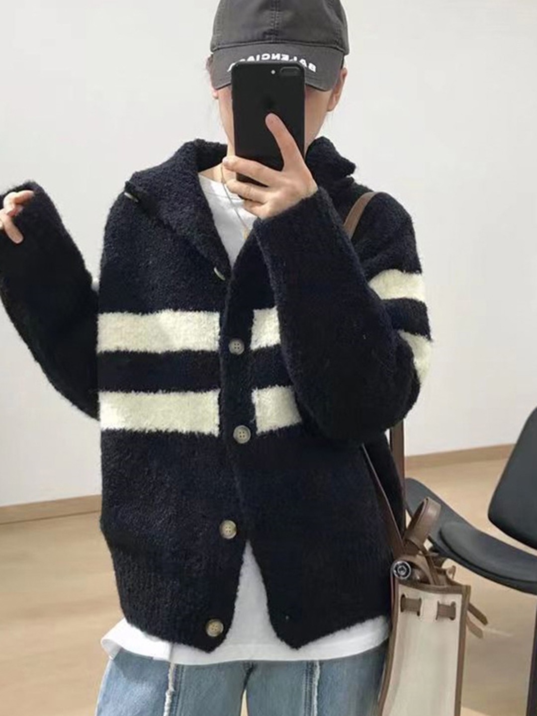 

LULU & SKY Women Striped Cardigan Sweater, Black