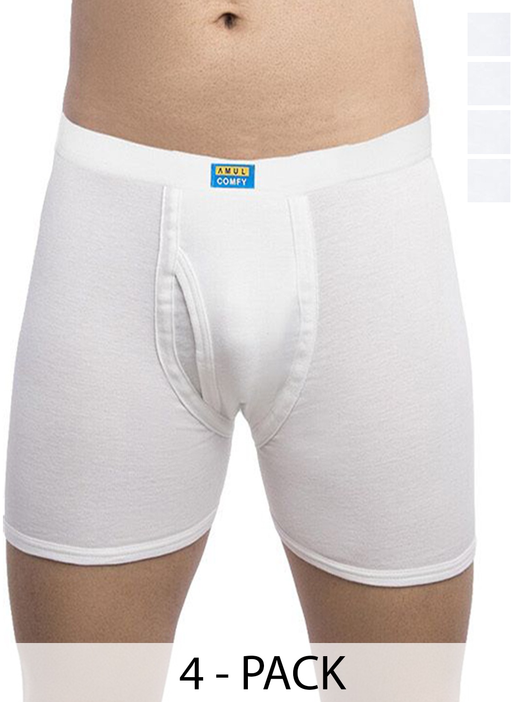 

AMUL COMFY Men Pack Of 4 Pure Cotton Trunks -Comfy-Plain-White-Trunk-IE-4-100
