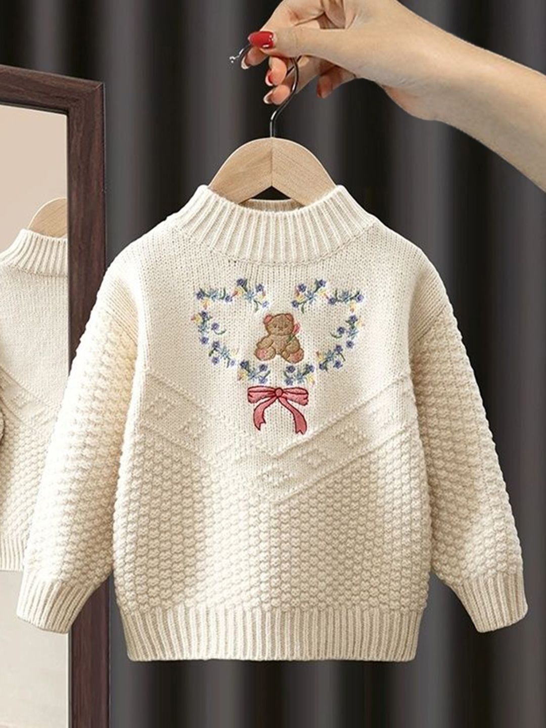 

INCLUD Girls Embroidered Pullover, Beige