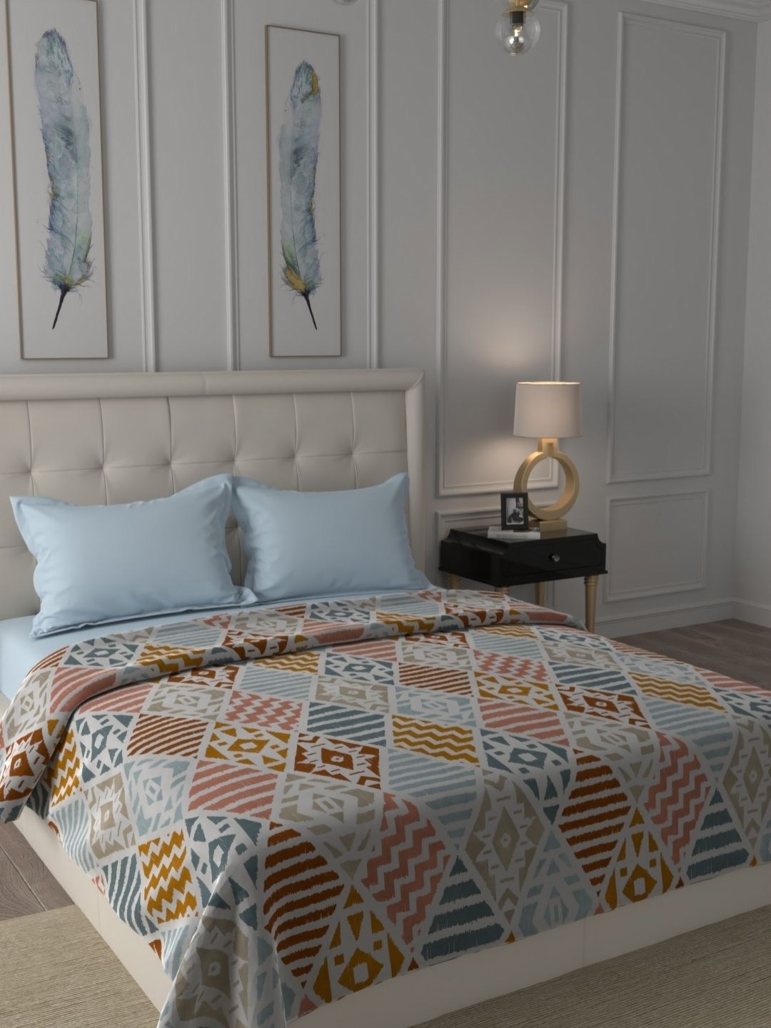 

Raymond Home Blue & White Geometric Mild Winter Double Bed Blanket